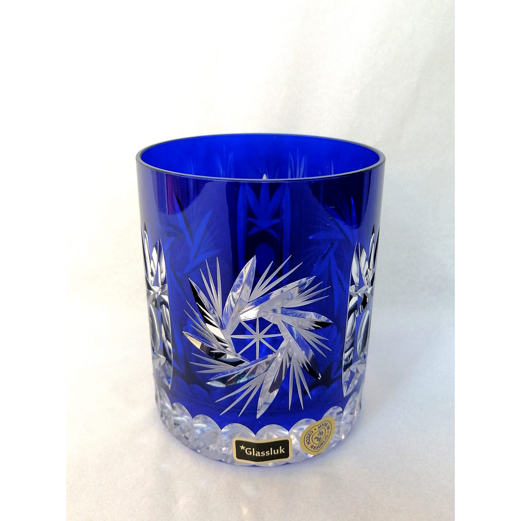 CRISTAL DE ROCA PINWHEEL-AZUL OSCURO-320 ml-VASO WHISKY-BOHEMIA CRISTAL
