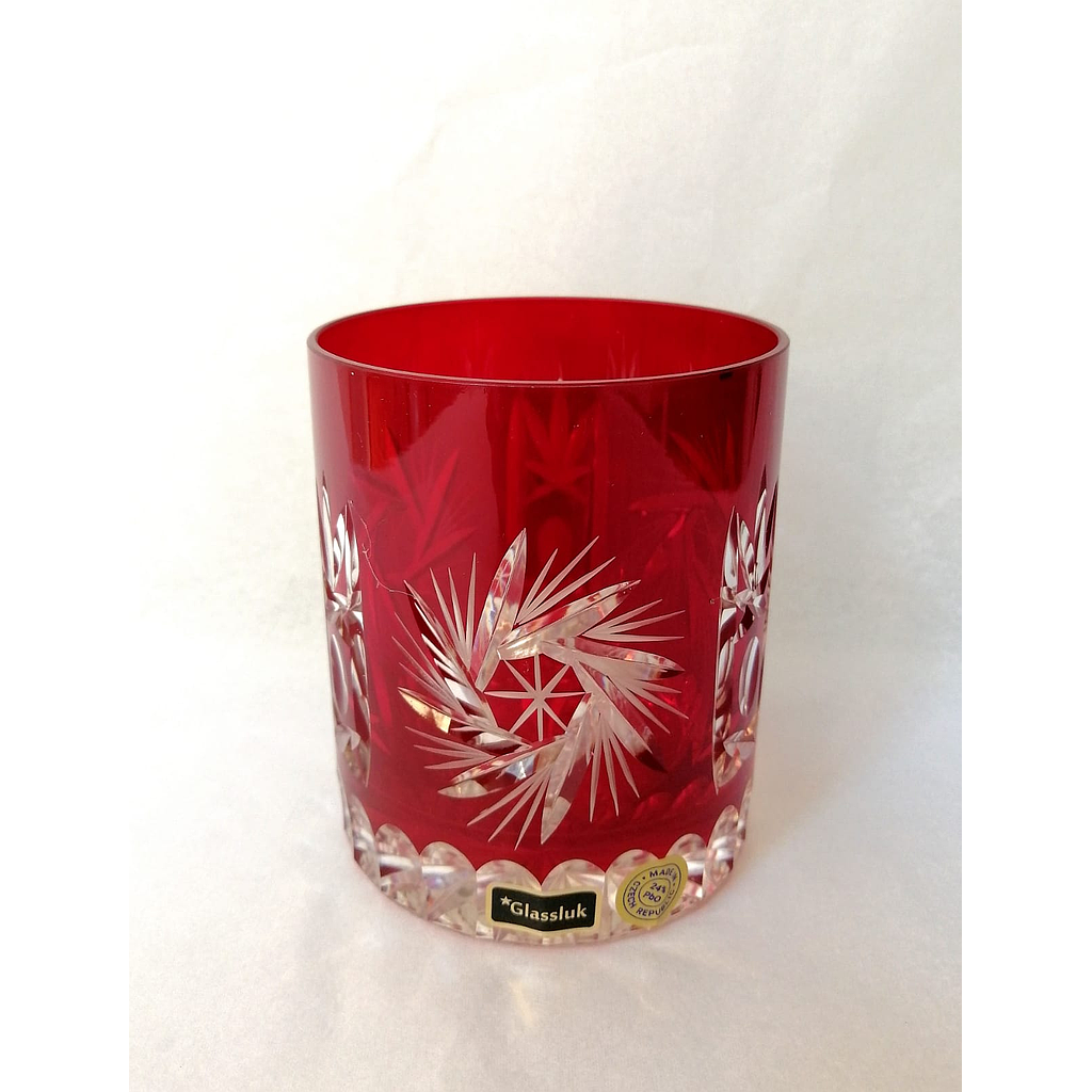 CRISTAL DE ROCA PINWHEEL-ROJO OSCURO-320 ml-VASO WHISKY-BOHEMIA CRISTAL