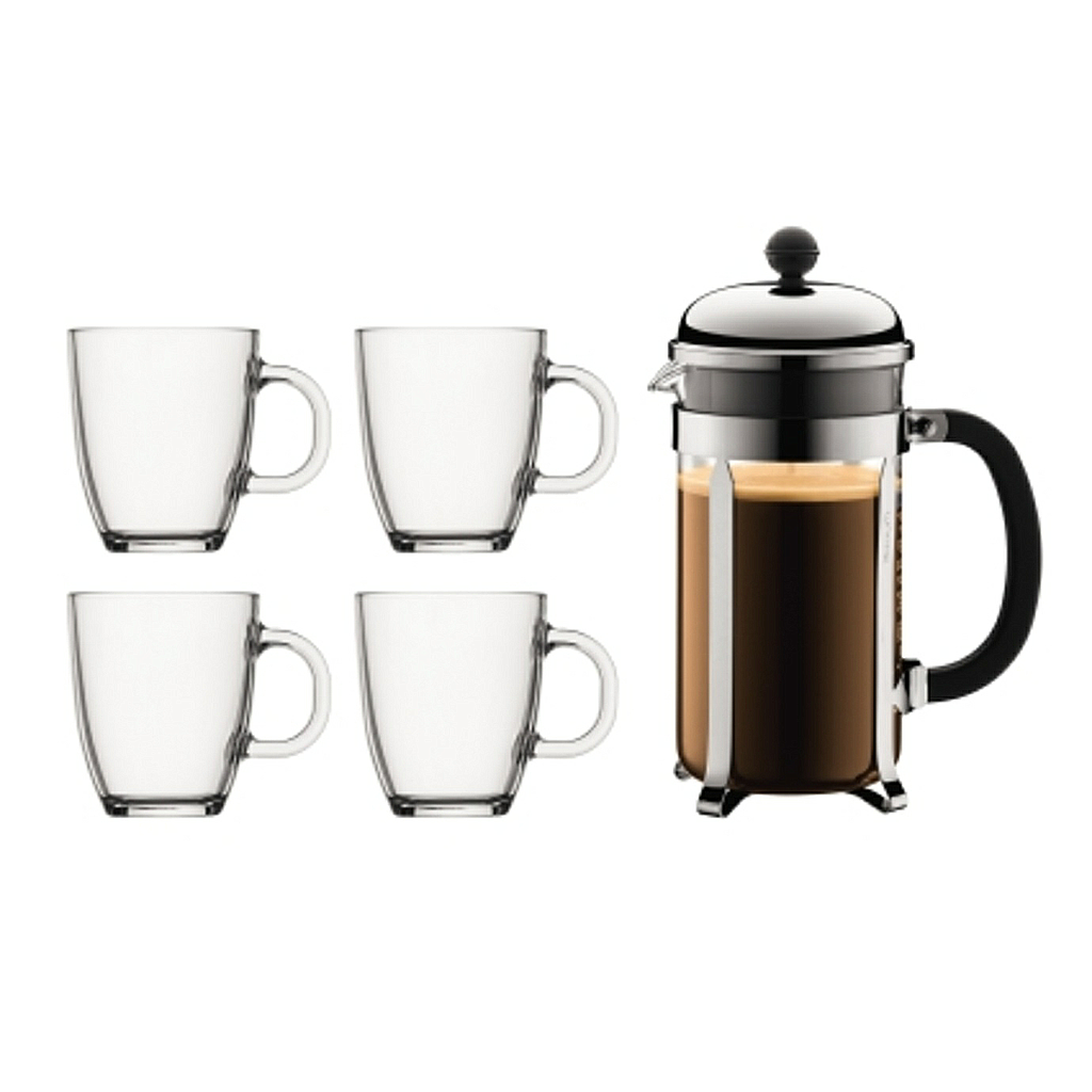 CHAMBORD SET-1L-PRENSA DE CAFE Y 4 MUGS-BODUM