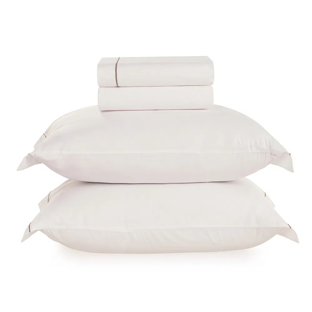 ROYALE- BRANCO/TAUPE 180 HILOS-240 x 250 cm-JUEGO DE SABANAS QUEEN-KARSTEN