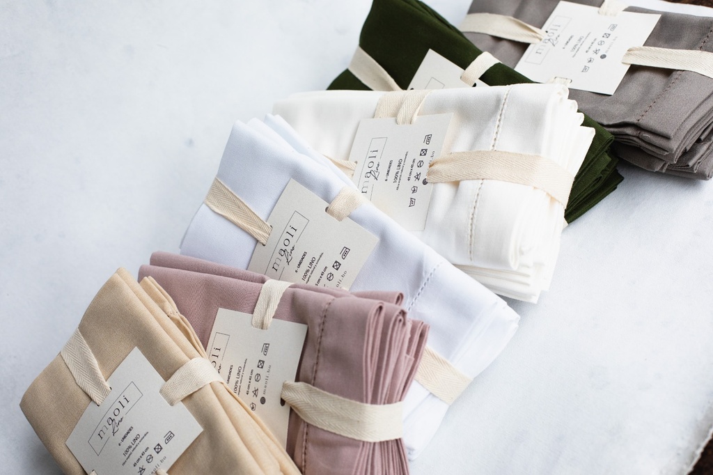 MAOLI-LINO-BEIGE ARENA HEMSTITCH-0-SET DE 6 SERVILLETAS