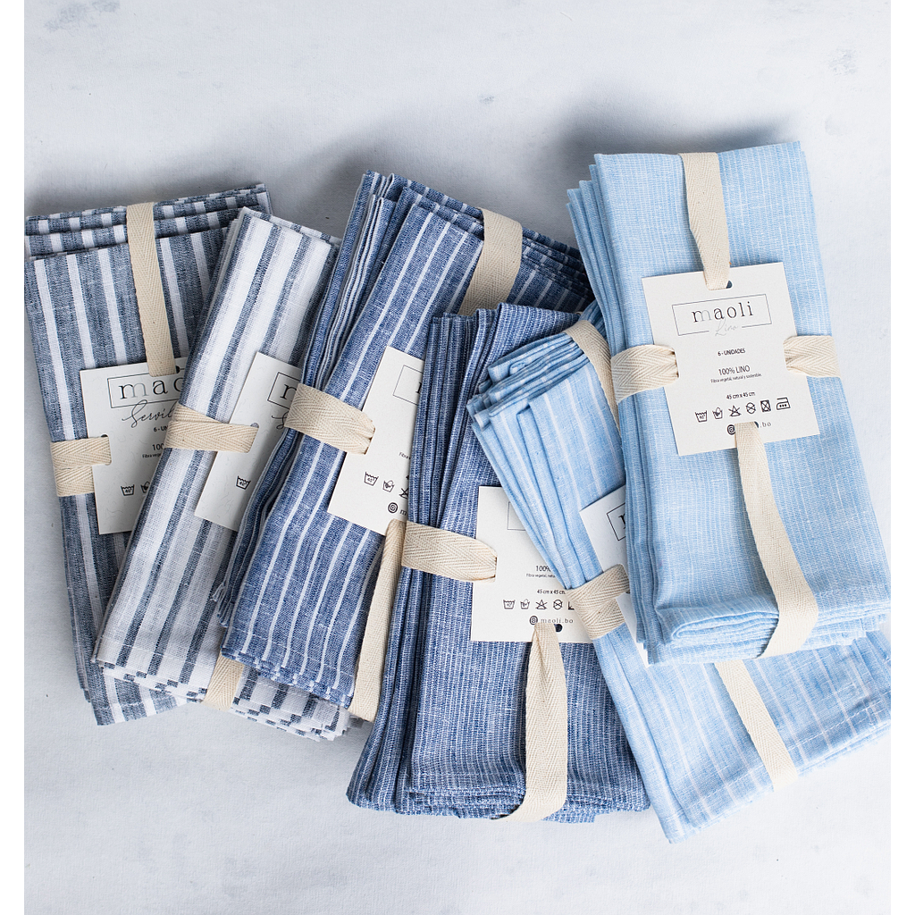 MAOLI-LINO-AZUL RAYA MICRO DELGADAS-0-SET DE 6 SERVILLETAS