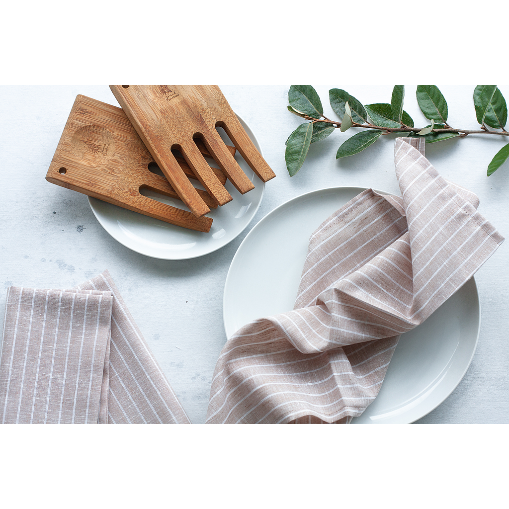 MAOLI-LINO-BEIGE RAYA BLANCA-0-SET DE 6 SERVILLETAS