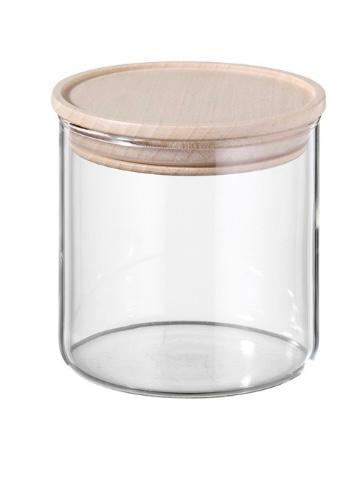SIMAX-0-400 ml-CONTENEDOR DE VIDRIO CON TAPA DE MADERA-BOHEMIA CRISTAL