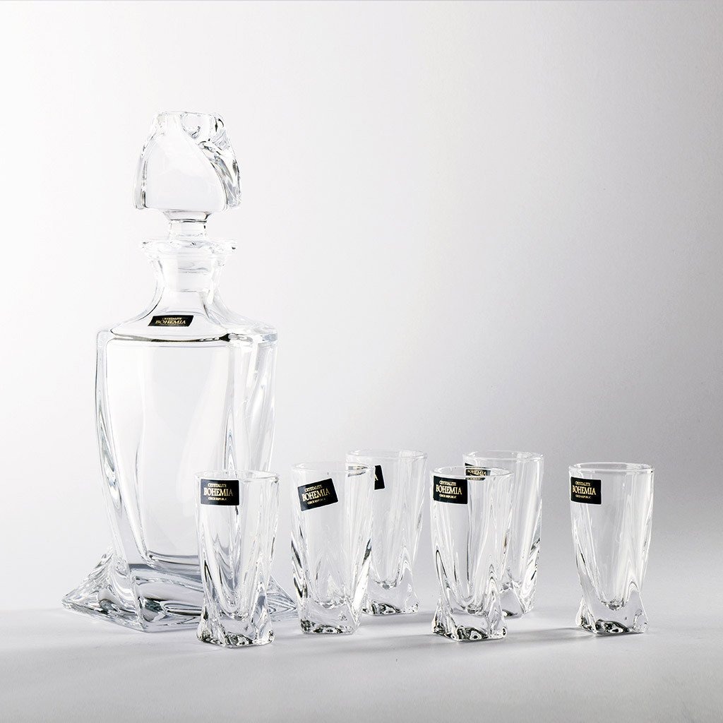 QUADRO-0-7-SET 6 + 1 TEQUILA- CRYSTALITE BOHEMIA CRISTAL